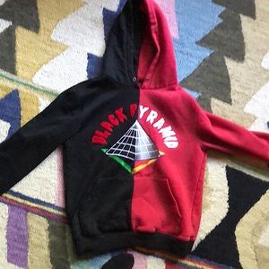 Black Pyramid half black half red hoodie
